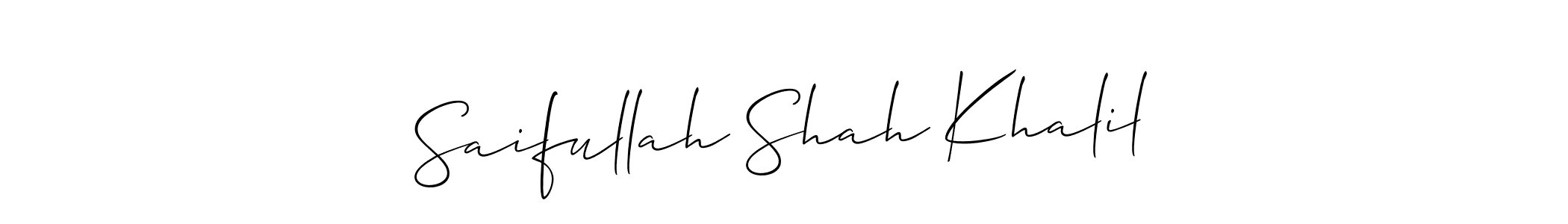 The best way (Allison_Script) to make a short signature is to pick only two or three words in your name. The name Saifullah Shah Khalil include a total of six letters. For converting this name. Saifullah Shah Khalil signature style 2 images and pictures png