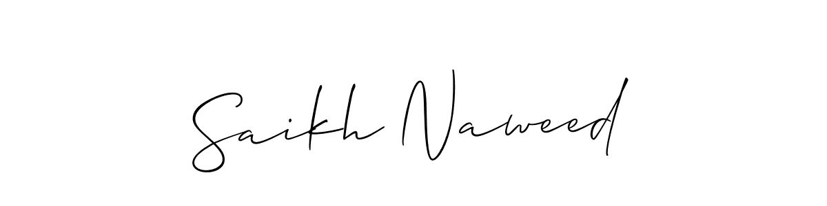 Also You can easily find your signature by using the search form. We will create Saikh Naweed name handwritten signature images for you free of cost using Allison_Script sign style. Saikh Naweed signature style 2 images and pictures png