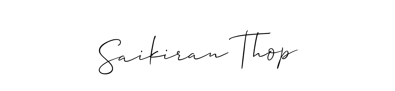 Allison_Script is a professional signature style that is perfect for those who want to add a touch of class to their signature. It is also a great choice for those who want to make their signature more unique. Get Saikiran Thop name to fancy signature for free. Saikiran Thop signature style 2 images and pictures png