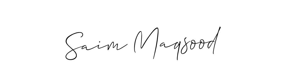 if you are searching for the best signature style for your name Saim Maqsood. so please give up your signature search. here we have designed multiple signature styles  using Allison_Script. Saim Maqsood signature style 2 images and pictures png