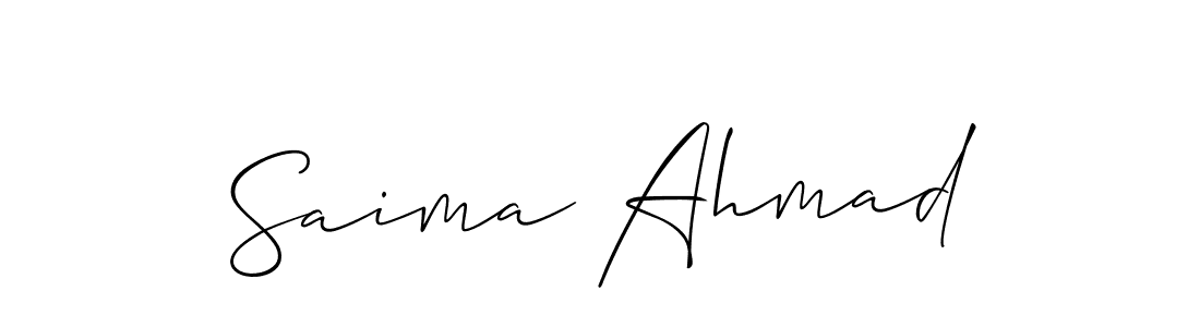 Create a beautiful signature design for name Saima Ahmad. With this signature (Allison_Script) fonts, you can make a handwritten signature for free. Saima Ahmad signature style 2 images and pictures png