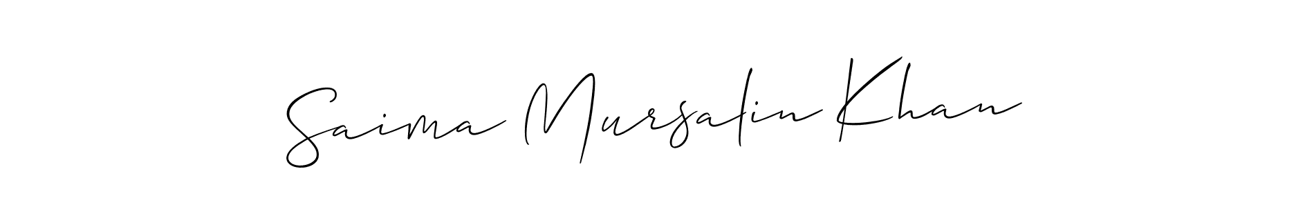 Make a beautiful signature design for name Saima Mursalin Khan. With this signature (Allison_Script) style, you can create a handwritten signature for free. Saima Mursalin Khan signature style 2 images and pictures png