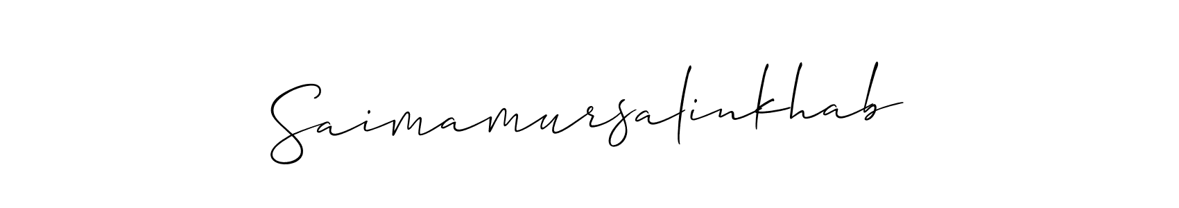 The best way (Allison_Script) to make a short signature is to pick only two or three words in your name. The name Saimamursalinkhab include a total of six letters. For converting this name. Saimamursalinkhab signature style 2 images and pictures png