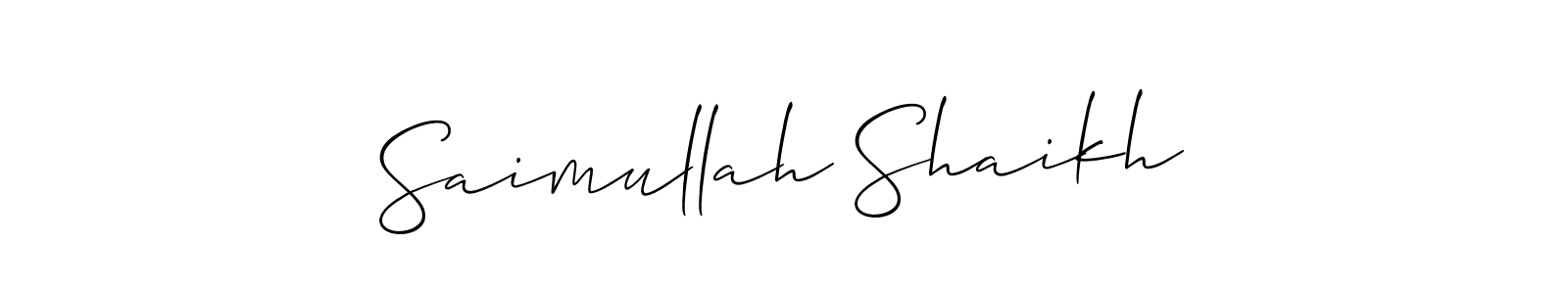 You should practise on your own different ways (Allison_Script) to write your name (Saimullah Shaikh) in signature. don't let someone else do it for you. Saimullah Shaikh signature style 2 images and pictures png
