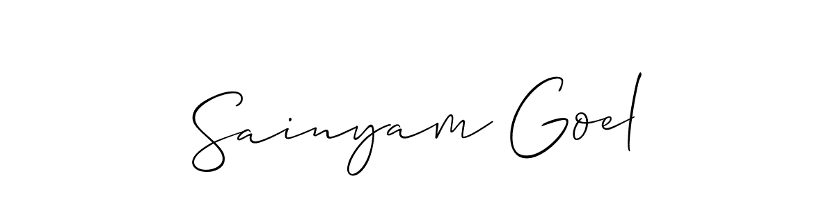 The best way (Allison_Script) to make a short signature is to pick only two or three words in your name. The name Sainyam Goel include a total of six letters. For converting this name. Sainyam Goel signature style 2 images and pictures png