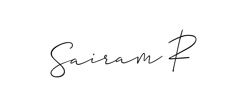 Also You can easily find your signature by using the search form. We will create Sairam R name handwritten signature images for you free of cost using Allison_Script sign style. Sairam R signature style 2 images and pictures png