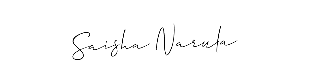 Allison_Script is a professional signature style that is perfect for those who want to add a touch of class to their signature. It is also a great choice for those who want to make their signature more unique. Get Saisha Narula name to fancy signature for free. Saisha Narula signature style 2 images and pictures png