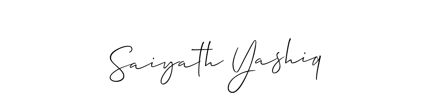 Allison_Script is a professional signature style that is perfect for those who want to add a touch of class to their signature. It is also a great choice for those who want to make their signature more unique. Get Saiyath Yashiq name to fancy signature for free. Saiyath Yashiq signature style 2 images and pictures png
