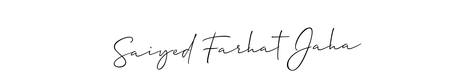 Allison_Script is a professional signature style that is perfect for those who want to add a touch of class to their signature. It is also a great choice for those who want to make their signature more unique. Get Saiyed Farhat Jaha name to fancy signature for free. Saiyed Farhat Jaha signature style 2 images and pictures png