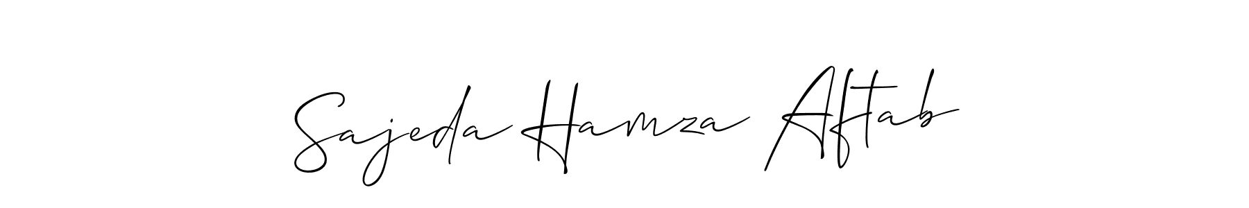 The best way (Allison_Script) to make a short signature is to pick only two or three words in your name. The name Sajeda Hamza Aftab include a total of six letters. For converting this name. Sajeda Hamza Aftab signature style 2 images and pictures png