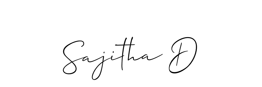 The best way (Allison_Script) to make a short signature is to pick only two or three words in your name. The name Sajitha D include a total of six letters. For converting this name. Sajitha D signature style 2 images and pictures png