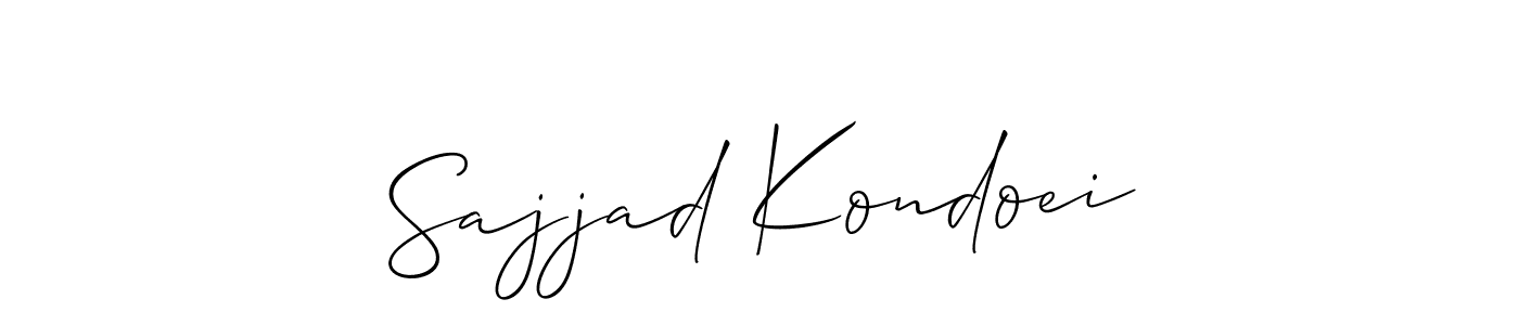 The best way (Allison_Script) to make a short signature is to pick only two or three words in your name. The name Sajjad Kondoei include a total of six letters. For converting this name. Sajjad Kondoei signature style 2 images and pictures png