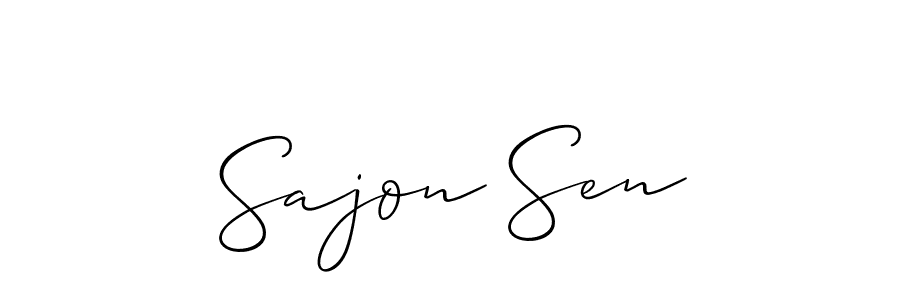 The best way (Allison_Script) to make a short signature is to pick only two or three words in your name. The name Sajon Sen include a total of six letters. For converting this name. Sajon Sen signature style 2 images and pictures png