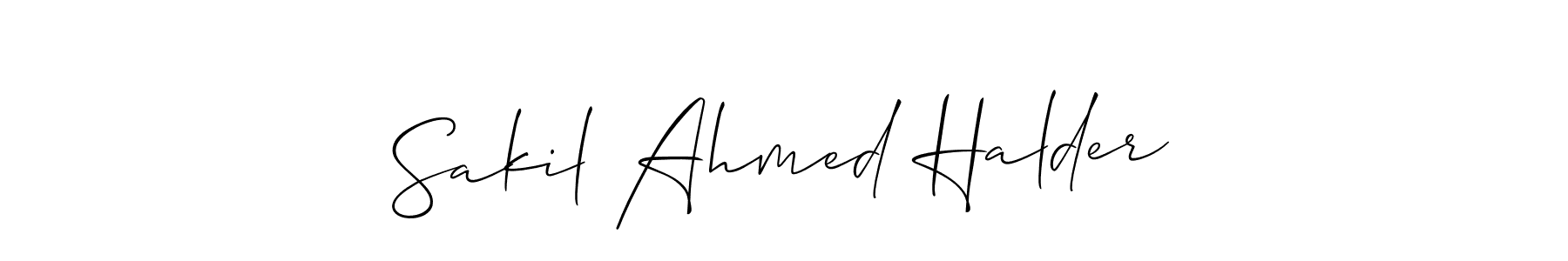 The best way (Allison_Script) to make a short signature is to pick only two or three words in your name. The name Sakil Ahmed Halder include a total of six letters. For converting this name. Sakil Ahmed Halder signature style 2 images and pictures png