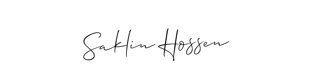 Use a signature maker to create a handwritten signature online. With this signature software, you can design (Allison_Script) your own signature for name Saklin Hossen. Saklin Hossen signature style 2 images and pictures png