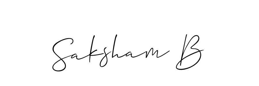 The best way (Allison_Script) to make a short signature is to pick only two or three words in your name. The name Saksham B include a total of six letters. For converting this name. Saksham B signature style 2 images and pictures png
