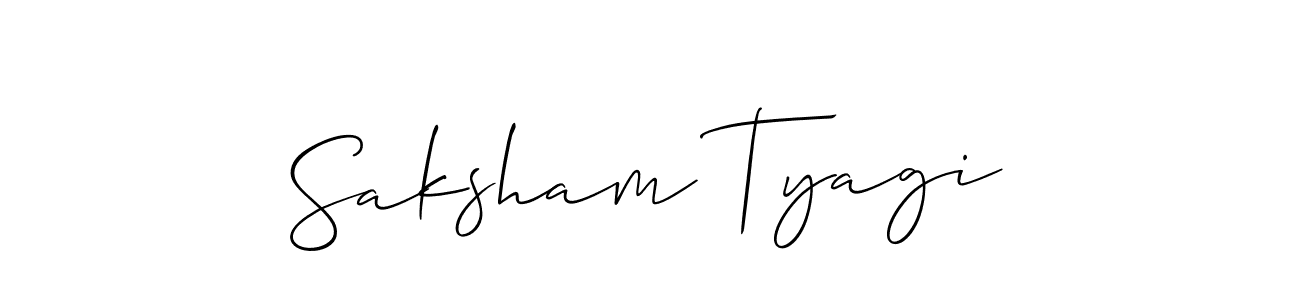 The best way (Allison_Script) to make a short signature is to pick only two or three words in your name. The name Saksham Tyagi include a total of six letters. For converting this name. Saksham Tyagi signature style 2 images and pictures png