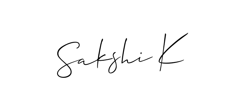 Design your own signature with our free online signature maker. With this signature software, you can create a handwritten (Allison_Script) signature for name Sakshi K. Sakshi K signature style 2 images and pictures png