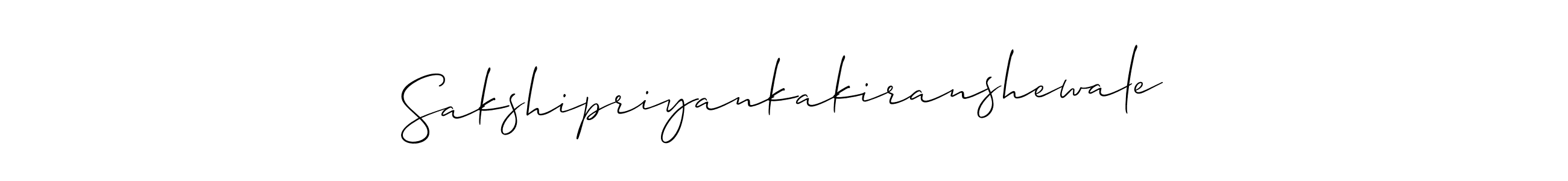 Allison_Script is a professional signature style that is perfect for those who want to add a touch of class to their signature. It is also a great choice for those who want to make their signature more unique. Get Sakshipriyankakiranshewale name to fancy signature for free. Sakshipriyankakiranshewale signature style 2 images and pictures png