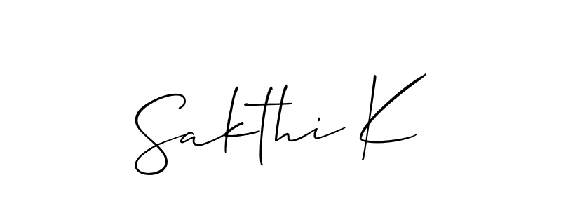 Design your own signature with our free online signature maker. With this signature software, you can create a handwritten (Allison_Script) signature for name Sakthi K. Sakthi K signature style 2 images and pictures png