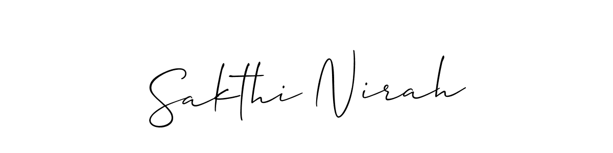 How to make Sakthi Nirah name signature. Use Allison_Script style for creating short signs online. This is the latest handwritten sign. Sakthi Nirah signature style 2 images and pictures png