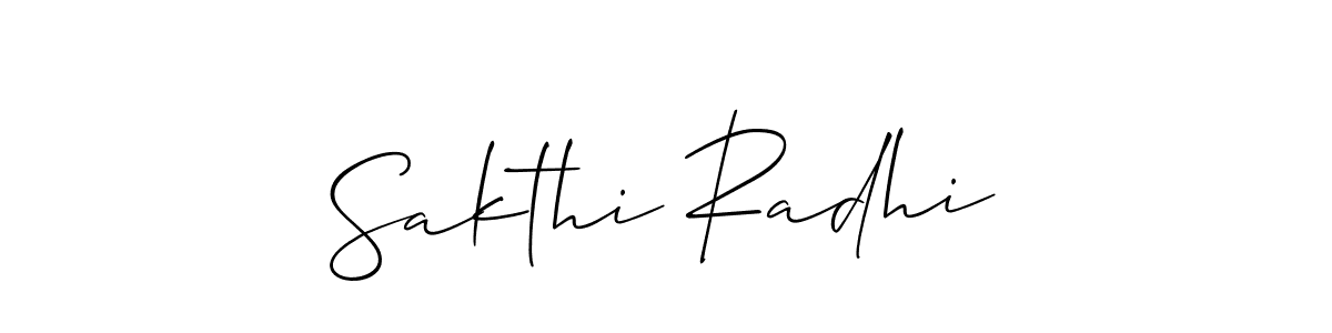 Use a signature maker to create a handwritten signature online. With this signature software, you can design (Allison_Script) your own signature for name Sakthi Radhi. Sakthi Radhi signature style 2 images and pictures png