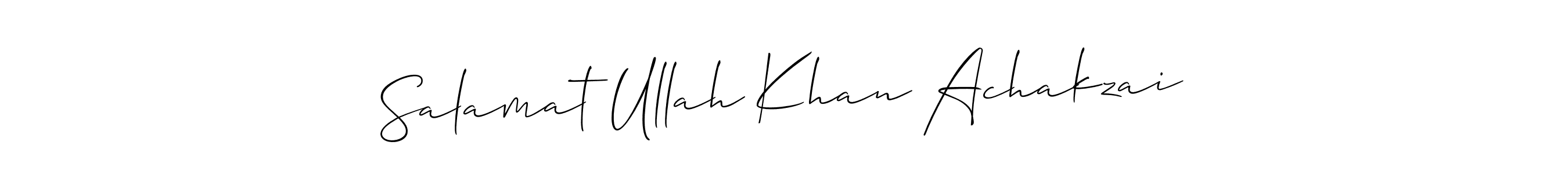 if you are searching for the best signature style for your name Salamat Ullah Khan Achakzai. so please give up your signature search. here we have designed multiple signature styles  using Allison_Script. Salamat Ullah Khan Achakzai signature style 2 images and pictures png