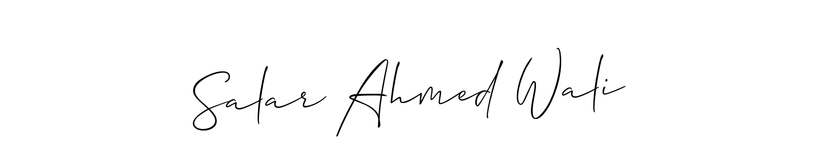 Allison_Script is a professional signature style that is perfect for those who want to add a touch of class to their signature. It is also a great choice for those who want to make their signature more unique. Get Salar Ahmed Wali name to fancy signature for free. Salar Ahmed Wali signature style 2 images and pictures png