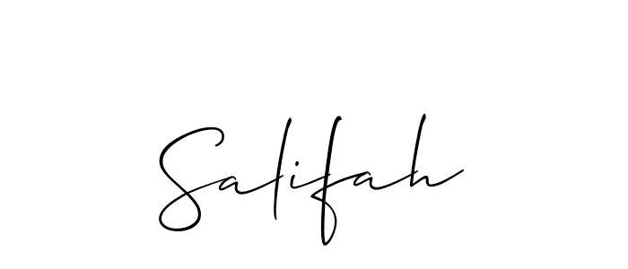 Use a signature maker to create a handwritten signature online. With this signature software, you can design (Allison_Script) your own signature for name Salifah. Salifah signature style 2 images and pictures png