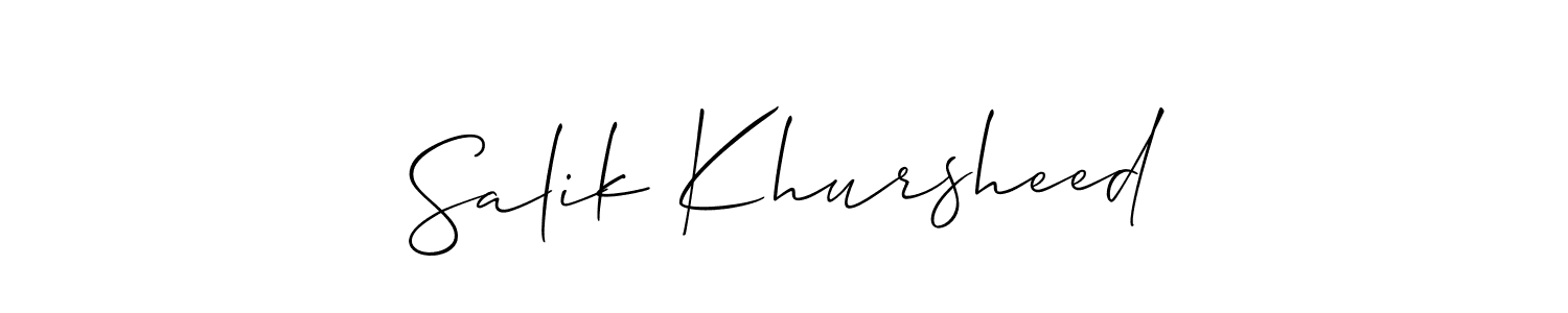 You should practise on your own different ways (Allison_Script) to write your name (Salik Khursheed) in signature. don't let someone else do it for you. Salik Khursheed signature style 2 images and pictures png