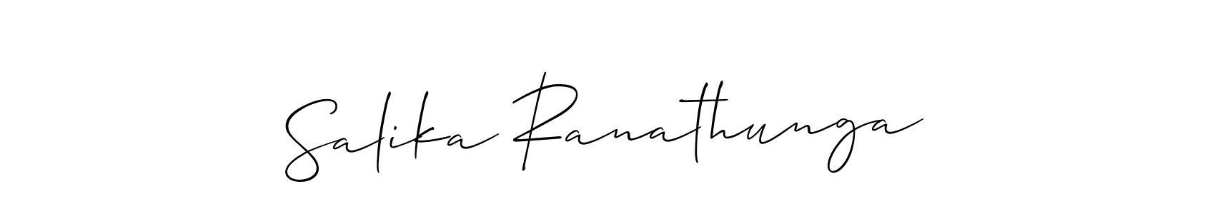 The best way (Allison_Script) to make a short signature is to pick only two or three words in your name. The name Salika Ranathunga include a total of six letters. For converting this name. Salika Ranathunga signature style 2 images and pictures png