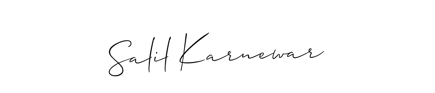 Allison_Script is a professional signature style that is perfect for those who want to add a touch of class to their signature. It is also a great choice for those who want to make their signature more unique. Get Salil Karnewar name to fancy signature for free. Salil Karnewar signature style 2 images and pictures png