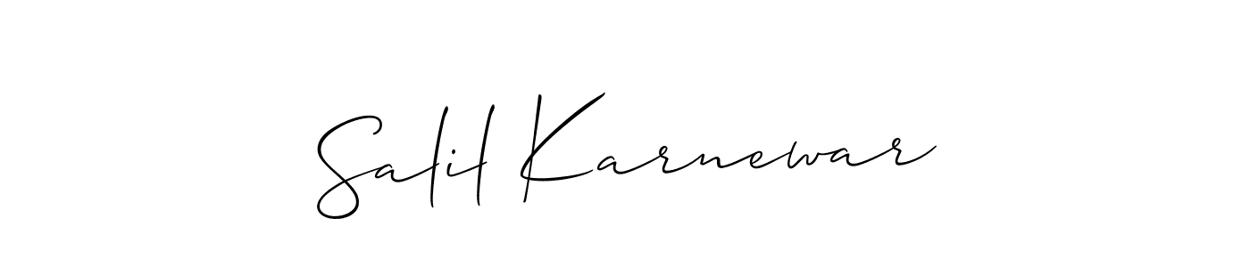 Make a short Salil Karnewar signature style. Manage your documents anywhere anytime using Allison_Script. Create and add eSignatures, submit forms, share and send files easily. Salil Karnewar signature style 2 images and pictures png