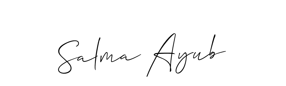 It looks lik you need a new signature style for name Salma Ayub. Design unique handwritten (Allison_Script) signature with our free signature maker in just a few clicks. Salma Ayub signature style 2 images and pictures png