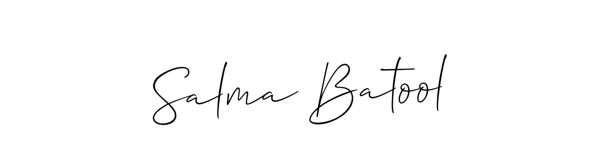 The best way (Allison_Script) to make a short signature is to pick only two or three words in your name. The name Salma Batool include a total of six letters. For converting this name. Salma Batool signature style 2 images and pictures png