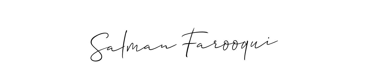 Use a signature maker to create a handwritten signature online. With this signature software, you can design (Allison_Script) your own signature for name Salman Farooqui. Salman Farooqui signature style 2 images and pictures png