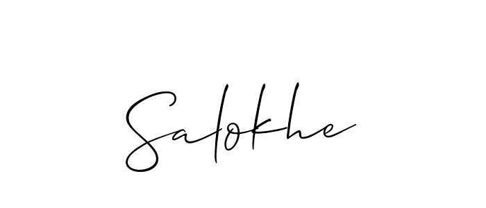 Use a signature maker to create a handwritten signature online. With this signature software, you can design (Allison_Script) your own signature for name Salokhe. Salokhe signature style 2 images and pictures png