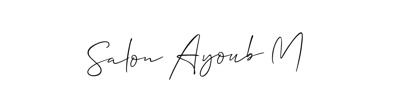 Create a beautiful signature design for name Salon Ayoub M. With this signature (Allison_Script) fonts, you can make a handwritten signature for free. Salon Ayoub M signature style 2 images and pictures png