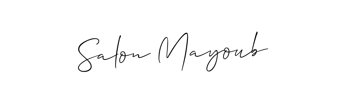 Make a short Salon Mayoub signature style. Manage your documents anywhere anytime using Allison_Script. Create and add eSignatures, submit forms, share and send files easily. Salon Mayoub signature style 2 images and pictures png