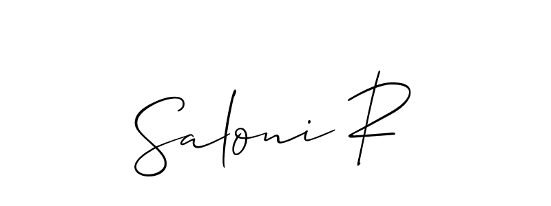 Also You can easily find your signature by using the search form. We will create Saloni R name handwritten signature images for you free of cost using Allison_Script sign style. Saloni R signature style 2 images and pictures png
