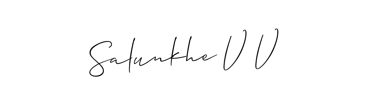 This is the best signature style for the Salunkhe V V name. Also you like these signature font (Allison_Script). Mix name signature. Salunkhe V V signature style 2 images and pictures png