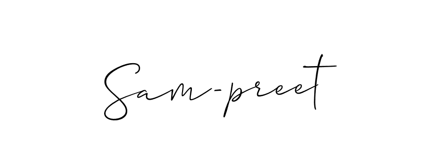 The best way (Allison_Script) to make a short signature is to pick only two or three words in your name. The name Sam-preet include a total of six letters. For converting this name. Sam-preet signature style 2 images and pictures png