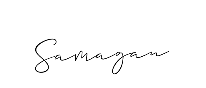 The best way (Allison_Script) to make a short signature is to pick only two or three words in your name. The name Samagan include a total of six letters. For converting this name. Samagan signature style 2 images and pictures png