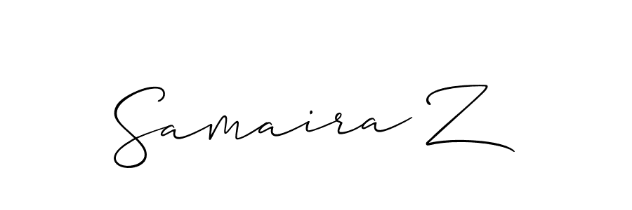 The best way (Allison_Script) to make a short signature is to pick only two or three words in your name. The name Samaira Z include a total of six letters. For converting this name. Samaira Z signature style 2 images and pictures png