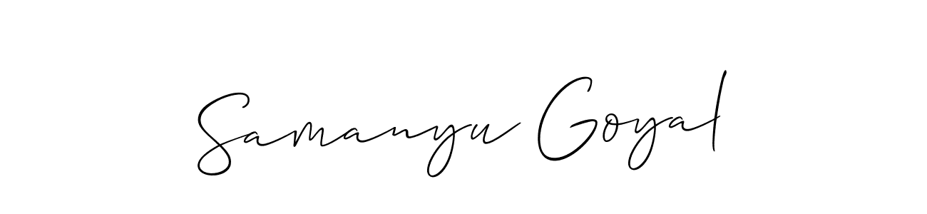 Also we have Samanyu Goyal name is the best signature style. Create professional handwritten signature collection using Allison_Script autograph style. Samanyu Goyal signature style 2 images and pictures png