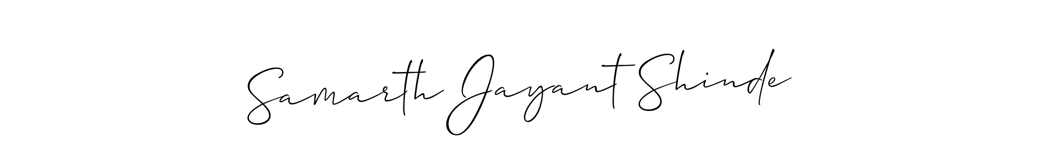 The best way (Allison_Script) to make a short signature is to pick only two or three words in your name. The name Samarth Jayant Shinde include a total of six letters. For converting this name. Samarth Jayant Shinde signature style 2 images and pictures png