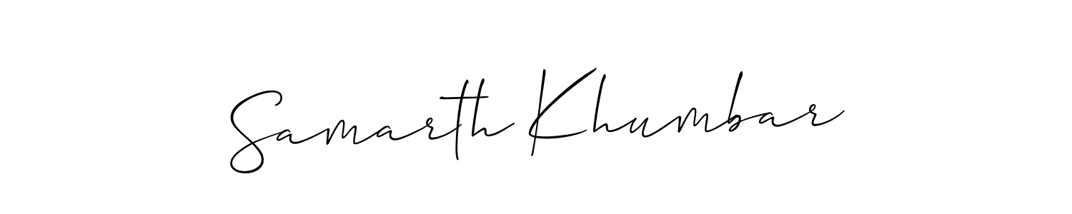 Make a short Samarth Khumbar signature style. Manage your documents anywhere anytime using Allison_Script. Create and add eSignatures, submit forms, share and send files easily. Samarth Khumbar signature style 2 images and pictures png