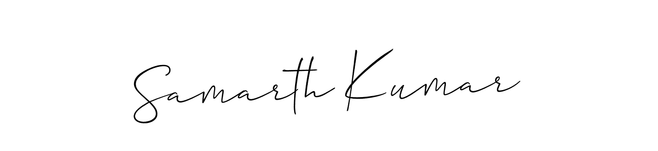 The best way (Allison_Script) to make a short signature is to pick only two or three words in your name. The name Samarth Kumar include a total of six letters. For converting this name. Samarth Kumar signature style 2 images and pictures png
