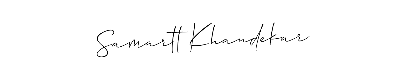 You should practise on your own different ways (Allison_Script) to write your name (Samartt Khandekar) in signature. don't let someone else do it for you. Samartt Khandekar signature style 2 images and pictures png