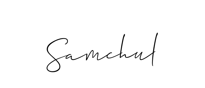Allison_Script is a professional signature style that is perfect for those who want to add a touch of class to their signature. It is also a great choice for those who want to make their signature more unique. Get Samchul name to fancy signature for free. Samchul signature style 2 images and pictures png